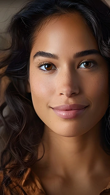 close up of beautiful woman's face with youthful, plump skin