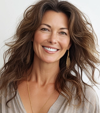 cheerful middle aged woman with beautiful skin