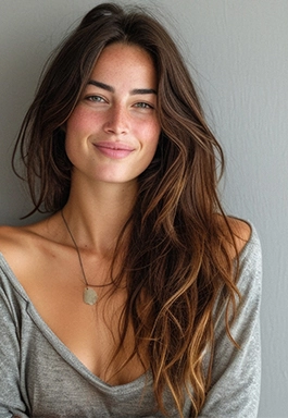 beautiful brunette woman with thick hair