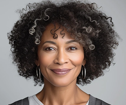 portrait of middle aged woman with youthful skin