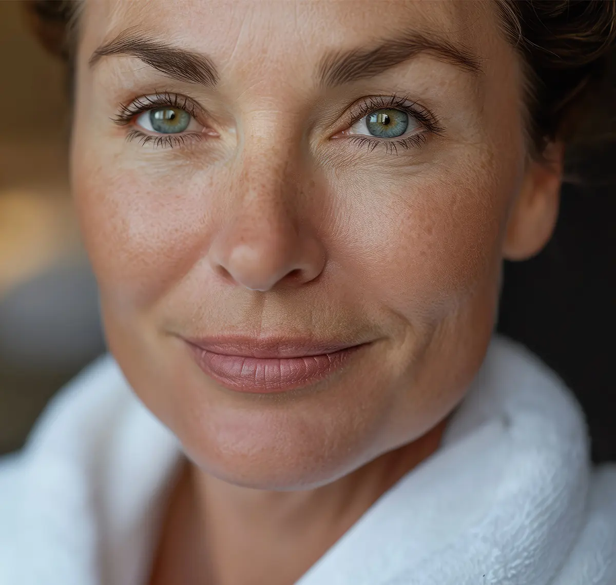close up of middle-aged woman with healthy skin