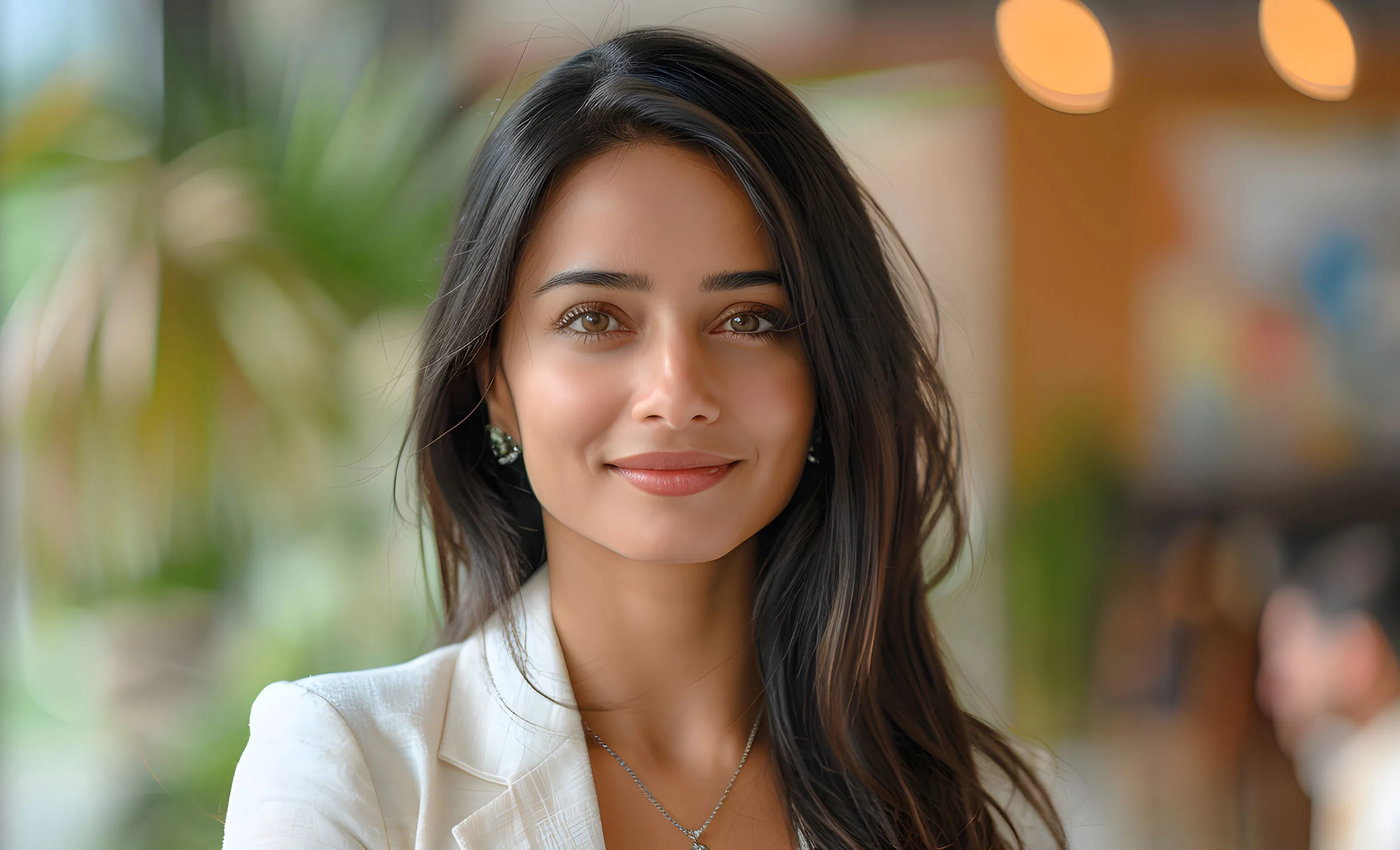 Portrait of asian woman in blazer.